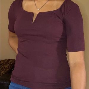 V-neck burgundy top